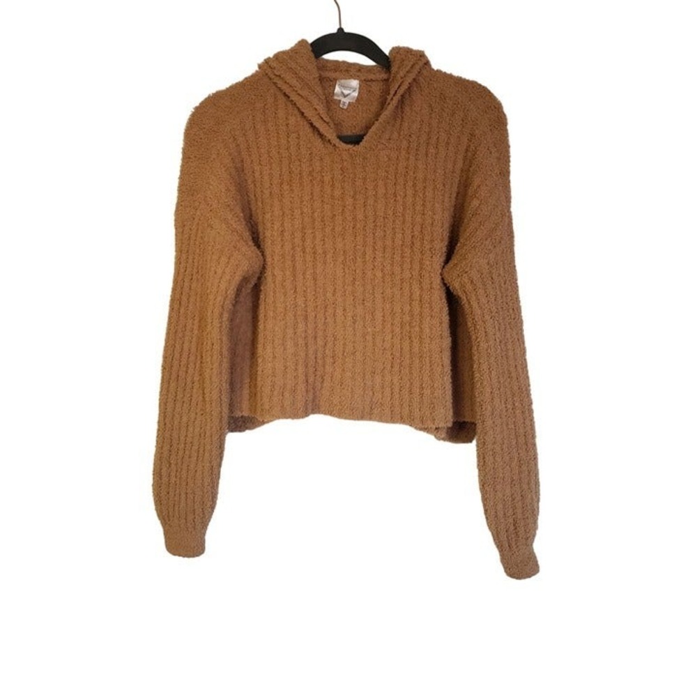 FRESHMAN 1996 SWEATER CROP HOODIE SIZE SMALL FUZZY BROWN SLIGHT BALLON‎ SLEEVE